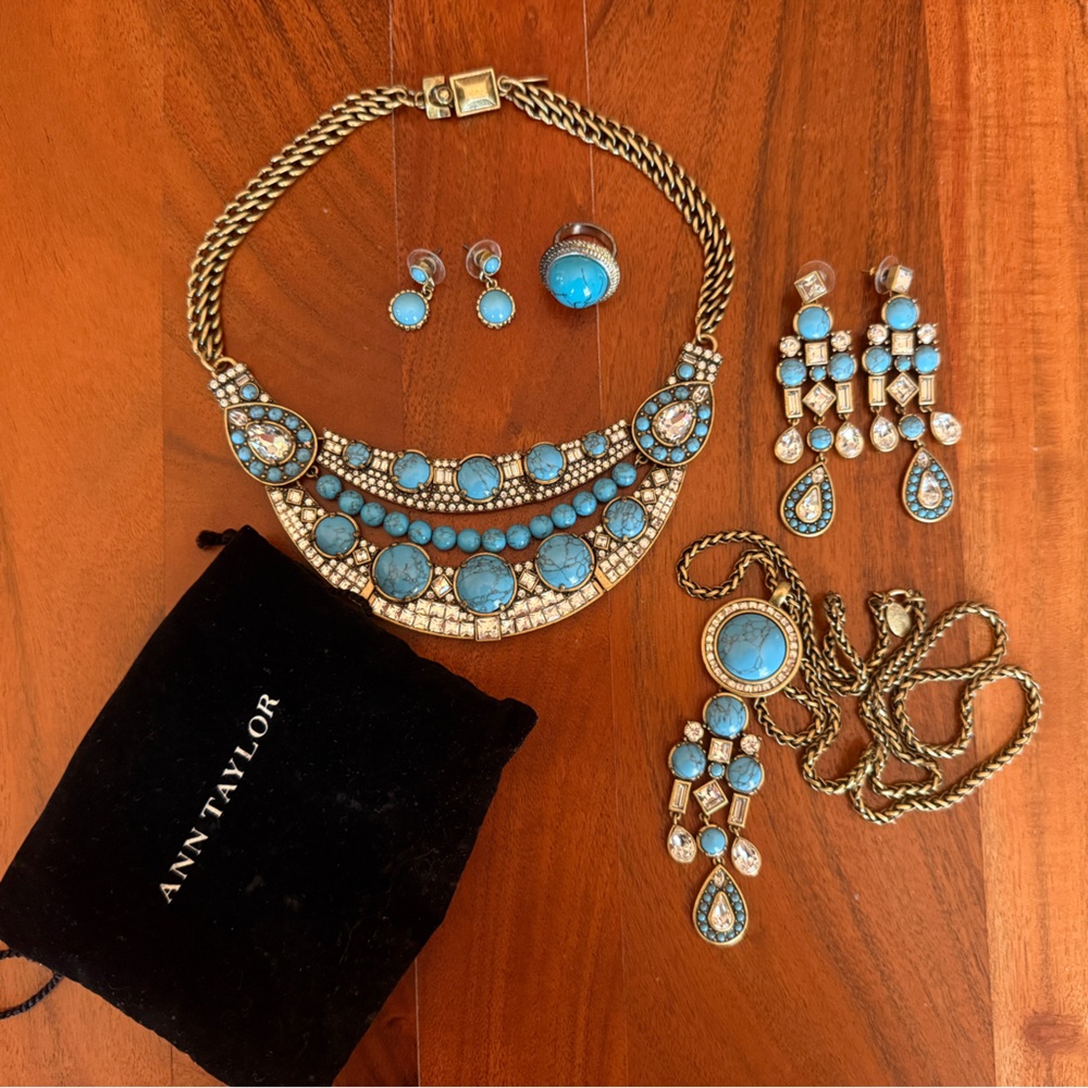 Ann Taylor Vintage Blue Set - 2 necklaces, 2 sets of earrings, 1 ring